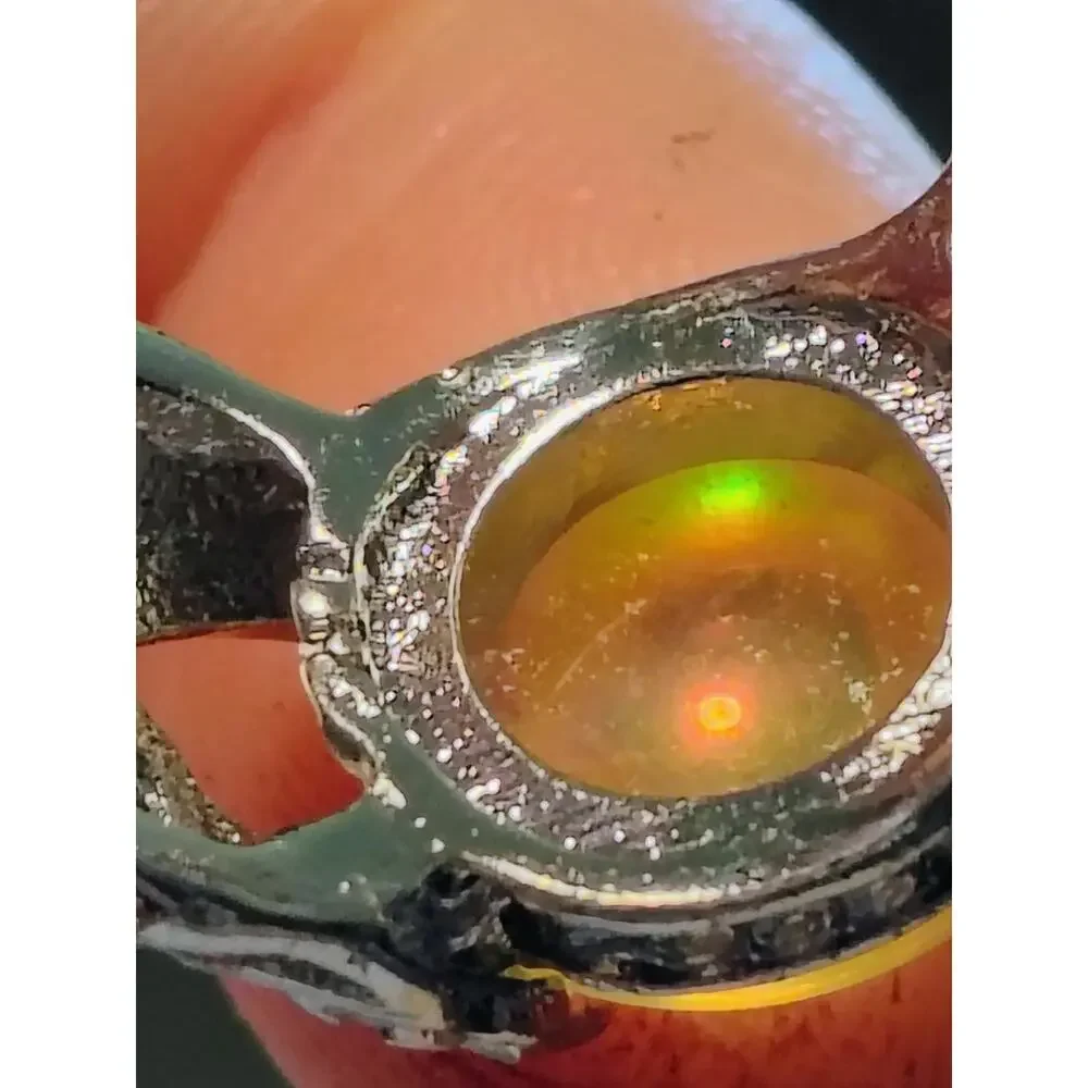 Silver Tone Opalescent Glass Cabochon Ring Size 9